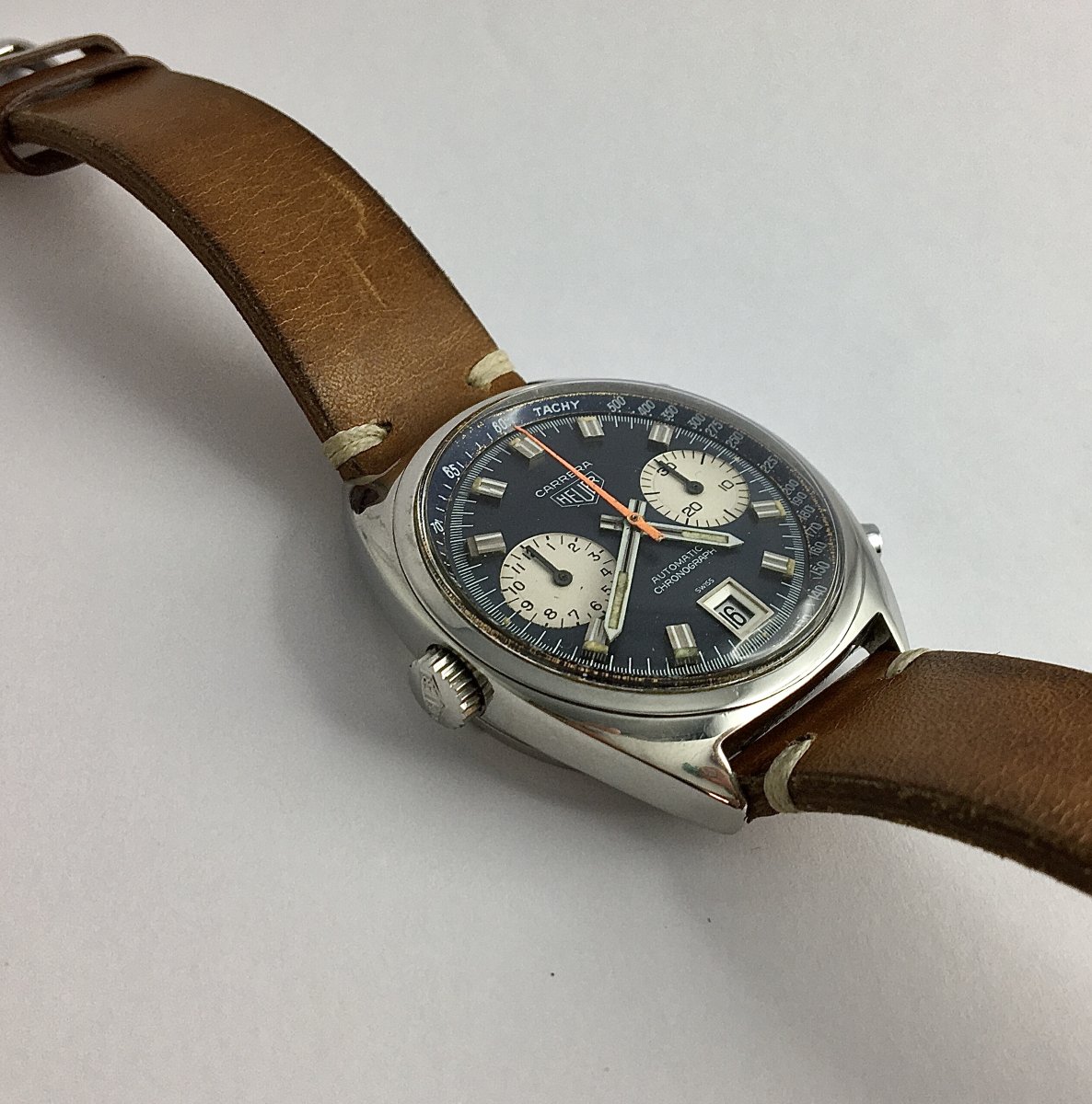 Tag Heuer Carrera Chrono Automatic Racing Driver's Watch, 1970s, Steel On Leather-photo-6