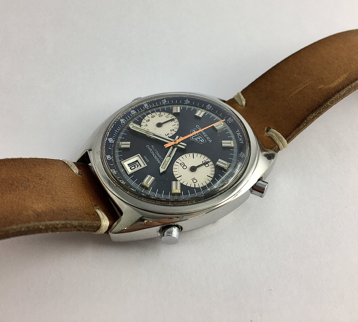 Tag Heuer Carrera Chrono Automatic Racing Driver's Watch, 1970s, Steel On Leather-photo-7