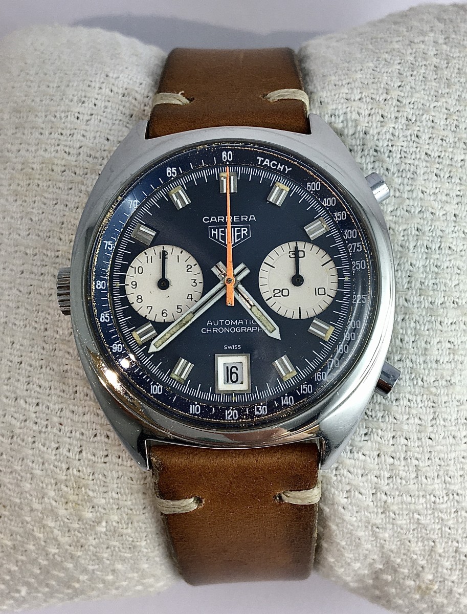 Tag Heuer Carrera Chrono Automatic Racing Driver's Watch, 1970s, Steel On Leather