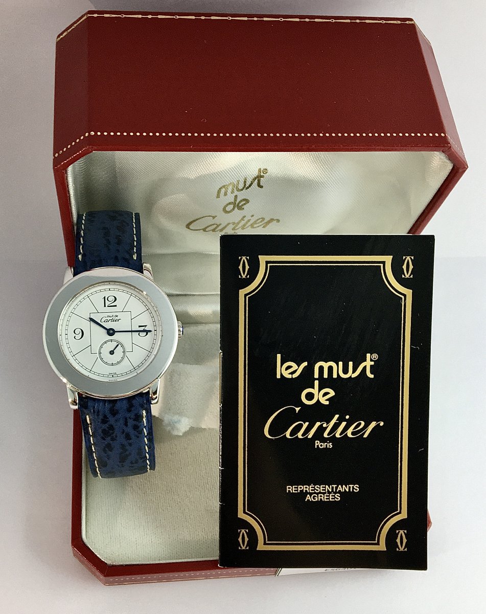 Montre Cartier Must De Cartier Ronde Mixte En Argent Rhodié, Année 2010, Quartz, Ecrin-photo-2