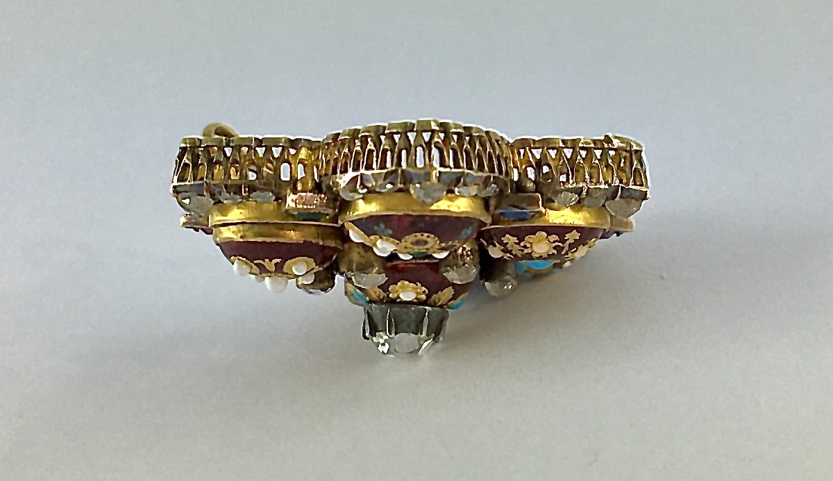 Pendant Enamels Bressans Rosace Sapphires Rubies Emeralds Diamonds Rose Cut Gold Silver Nap III-photo-6