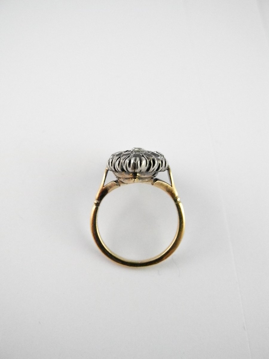 Bague Marquise Belle Epoque Diamants Taille Ancienne Sur Or Jaune Et Argent-photo-4