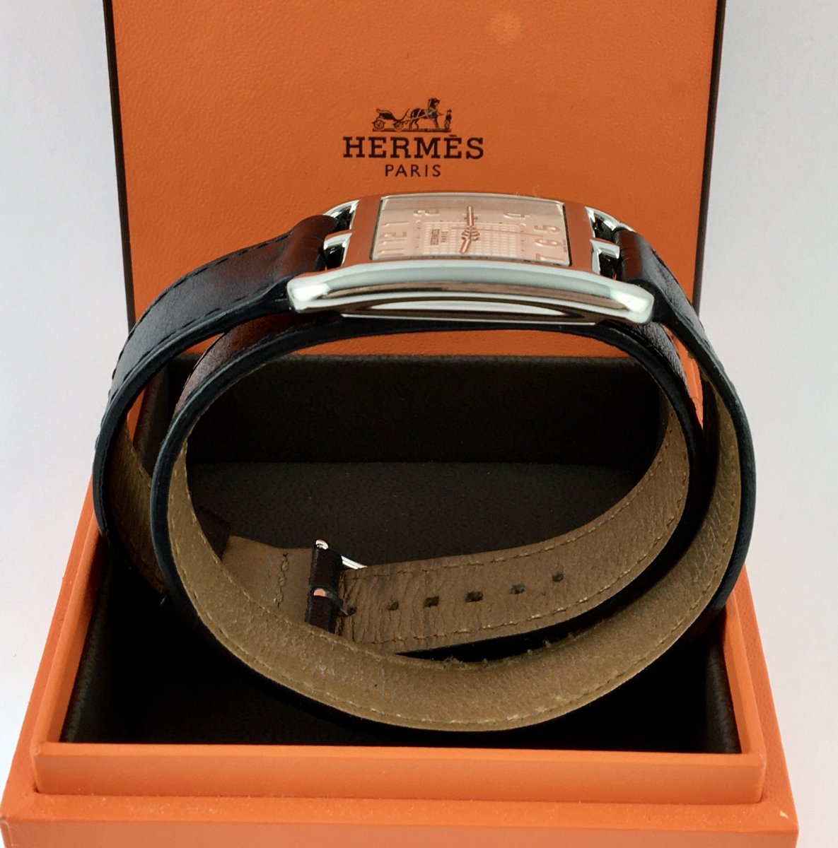 Hermès Cape Cod Men's Watch 2010 Steel Quartz Dato Double Wrap Leather Strap, And Its Box-photo-1