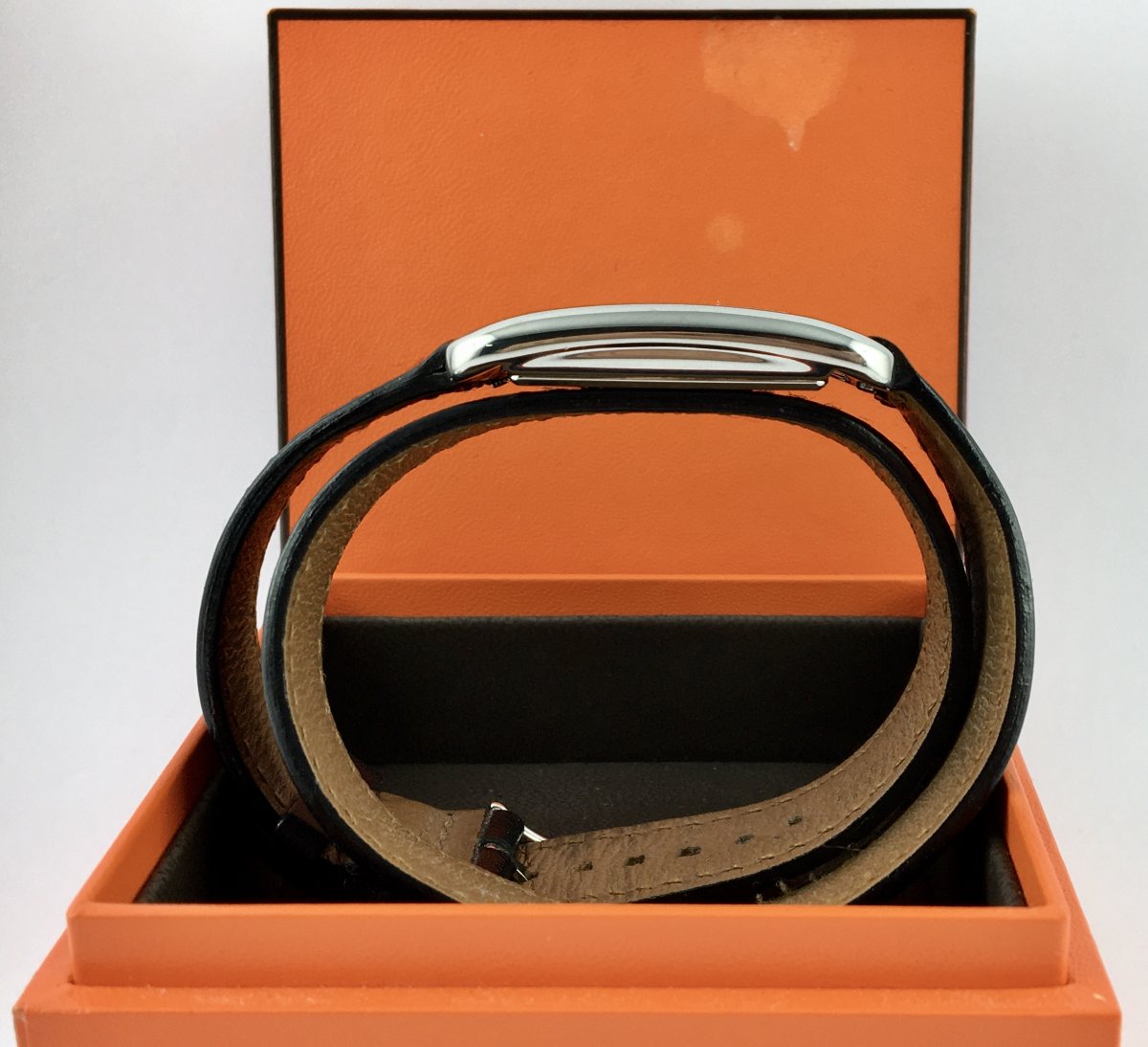 Hermès Cape Cod Men's Watch 2010 Steel Quartz Dato Double Wrap Leather Strap, And Its Box-photo-2