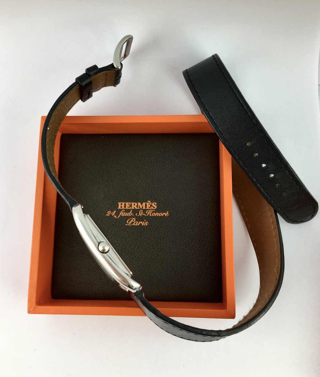 Hermès Cape Cod Men's Watch 2010 Steel Quartz Dato Double Wrap Leather Strap, And Its Box-photo-4