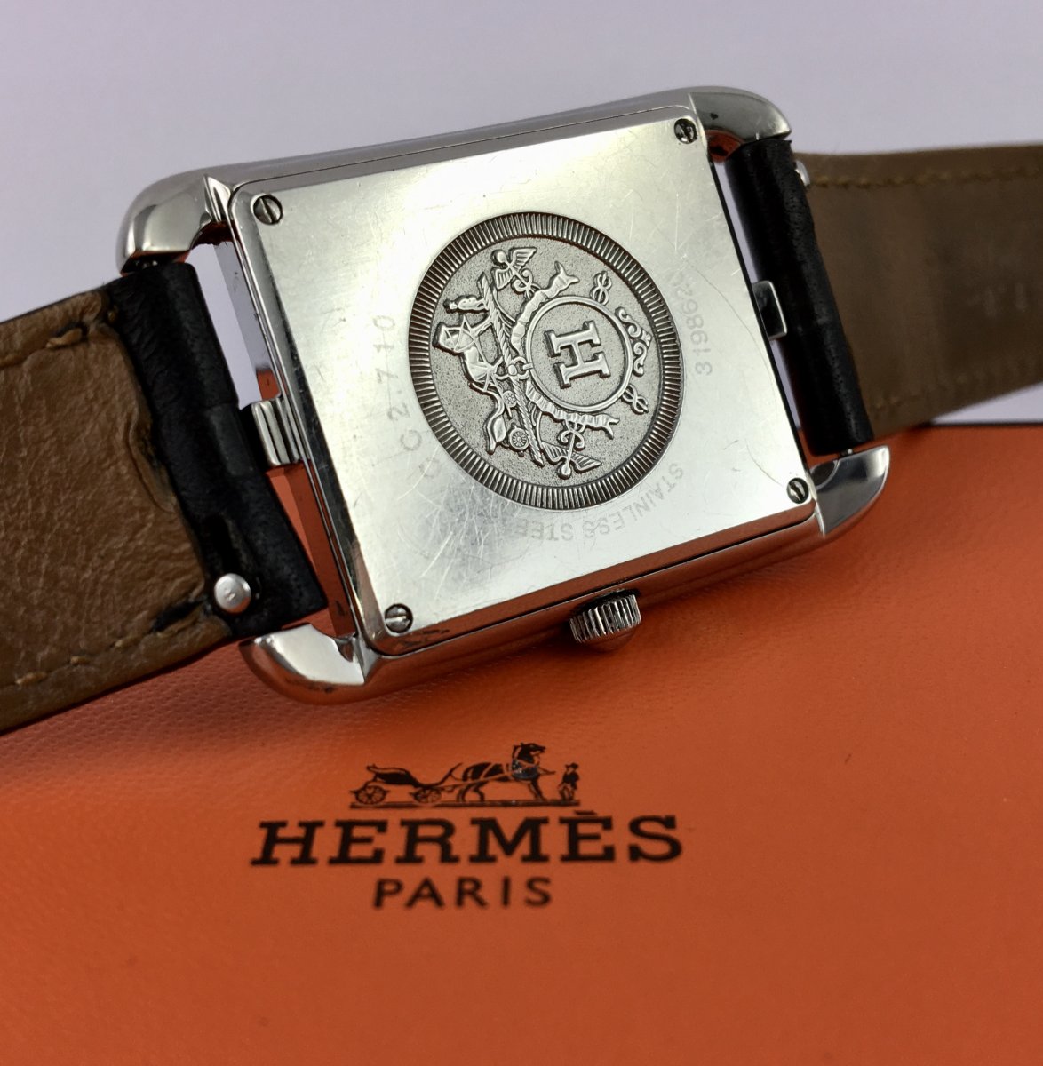 Hermès Cape Cod Men's Watch 2010 Steel Quartz Dato Double Wrap Leather Strap, And Its Box-photo-7
