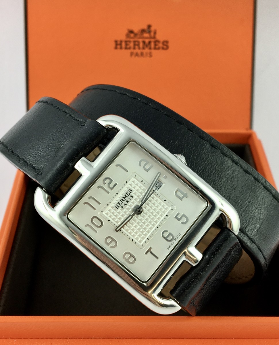 Hermès Cape Cod Men's Watch 2010 Steel Quartz Dato Double Wrap Leather Strap, And Its Box