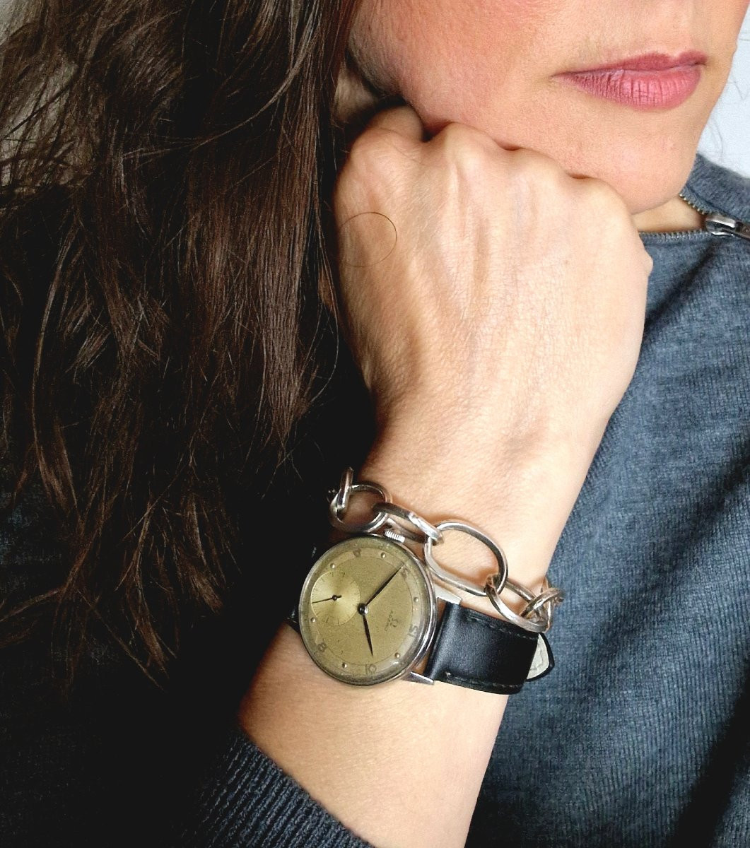Montre Oméga De 1955, Mécanique, Acier Sur Cuir-photo-4