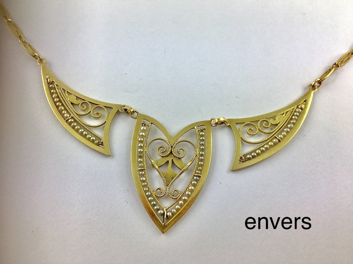 Draperie Necklace Fine Pearls On Yellow Gold Filigree Links -photo-7