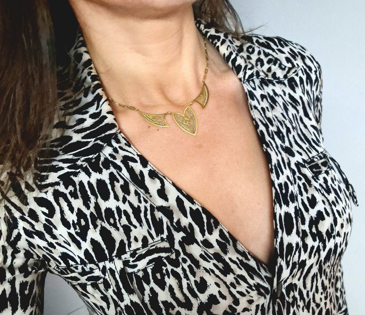Draperie Necklace Fine Pearls On Yellow Gold Filigree Links -photo-8
