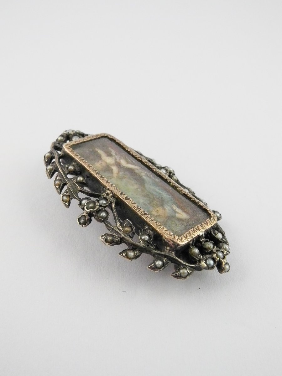Miniature Brooch And Fine Pearls On Silver And Vermeil -photo-2