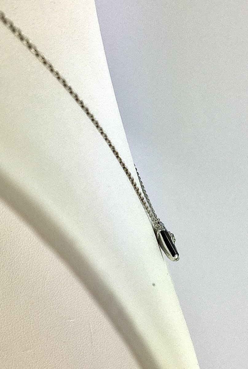 Art Deco Style Necklace Onyx Plaque And Diamond Pendant On White Gold-photo-3