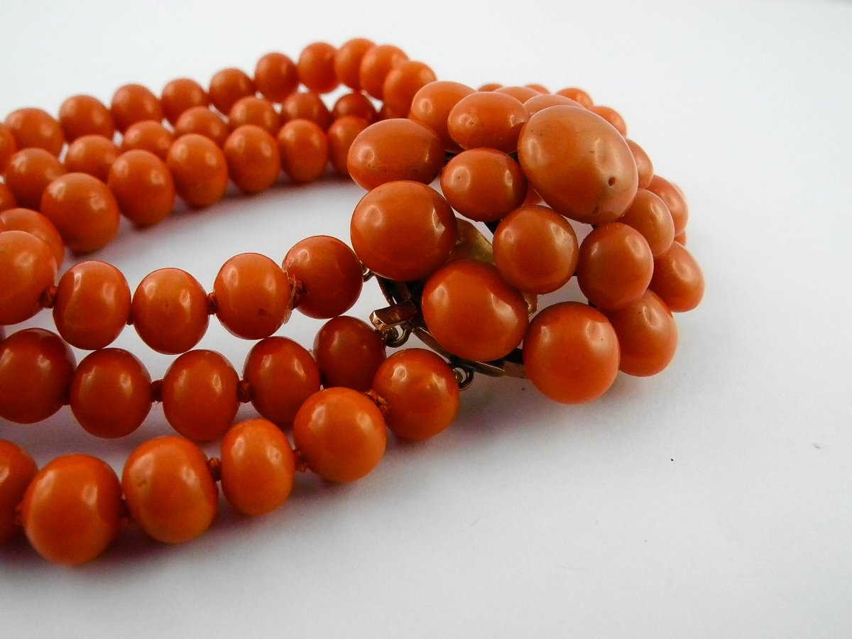 Dome Bracelet Rosace Of Coral Buttons On 3 Rows Of Napoleon III Coral (napoleon 3)-photo-1