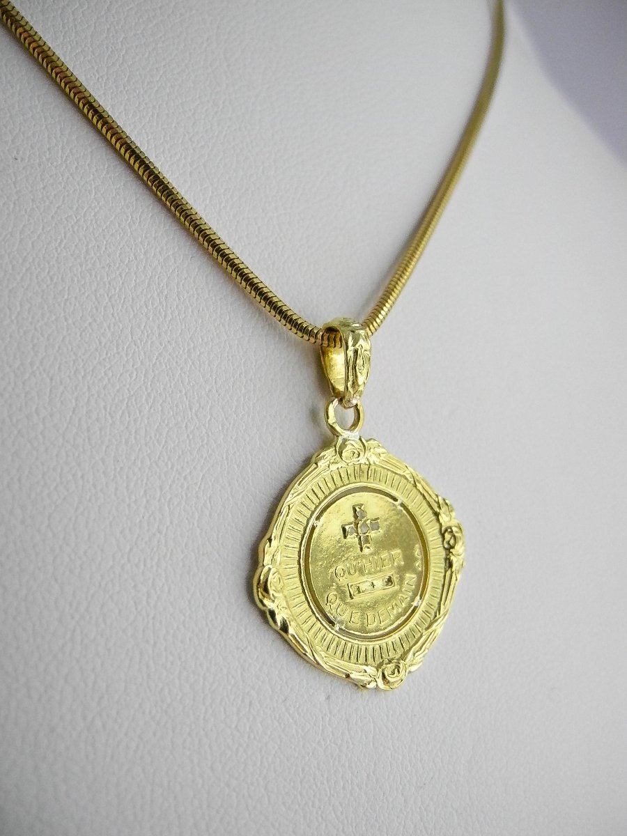 Médaille d'Amour Belle Epoque, Augis + Qu'hier - Que Demain Diamants Taille Rose sur Or Jaune -photo-2