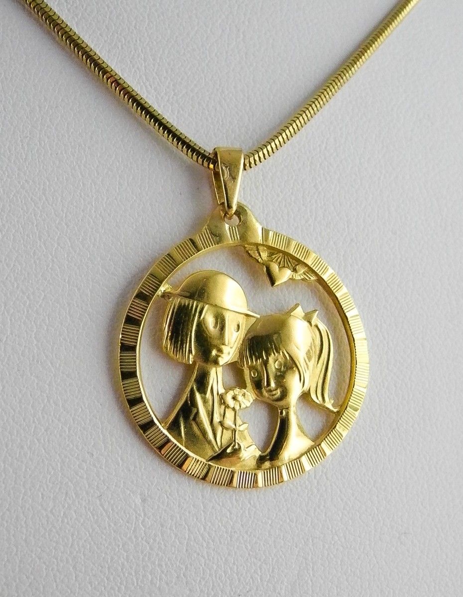 Médaille d'Amour “Les Amoureux” de Peynet, Ronde en Or Jaune