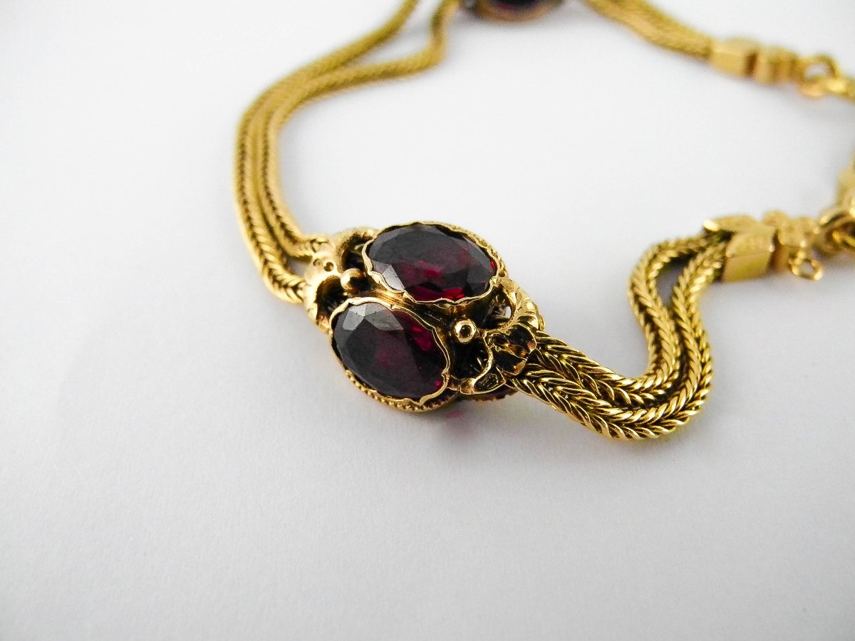Napoleon III Column Mesh Bracelet, Garnets, Heliotrope Jasper Seal, Yellow Gold-photo-3