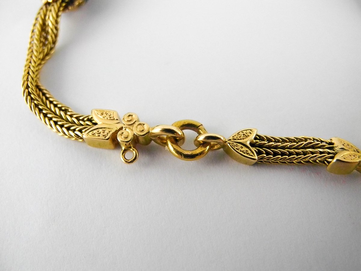 Napoleon III Column Mesh Bracelet, Garnets, Heliotrope Jasper Seal, Yellow Gold-photo-4