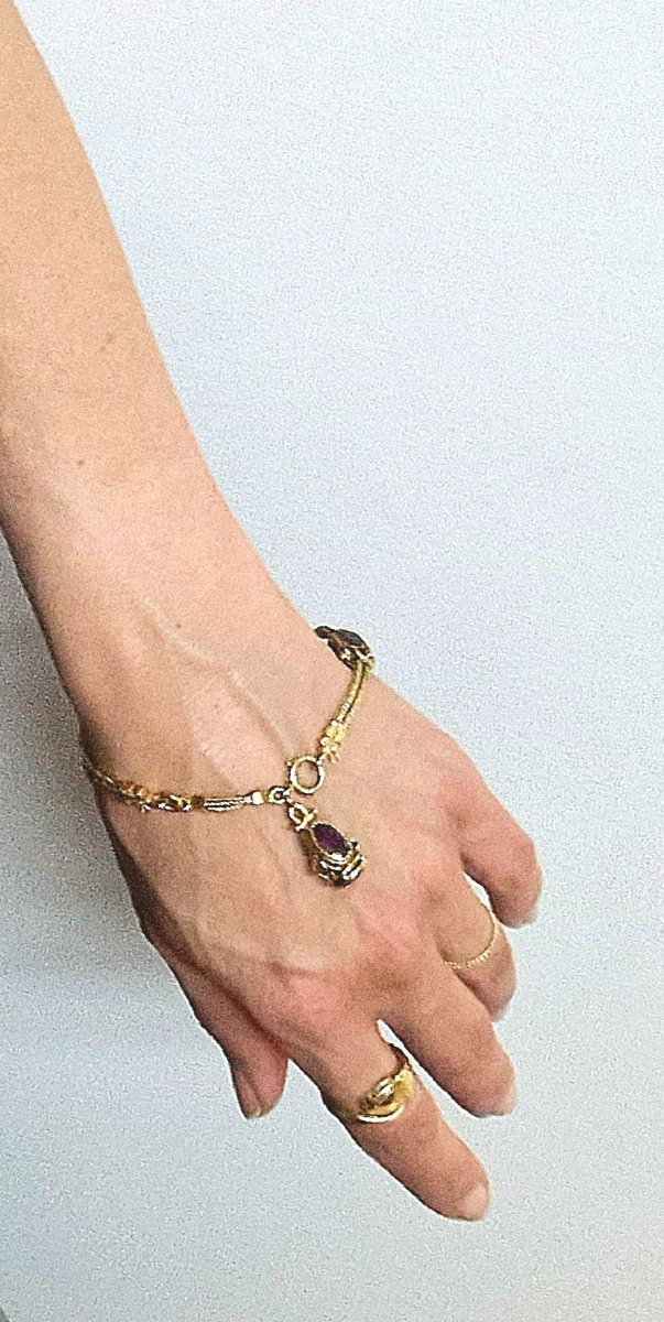 Napoleon III Column Mesh Bracelet, Garnets, Heliotrope Jasper Seal, Yellow Gold-photo-7
