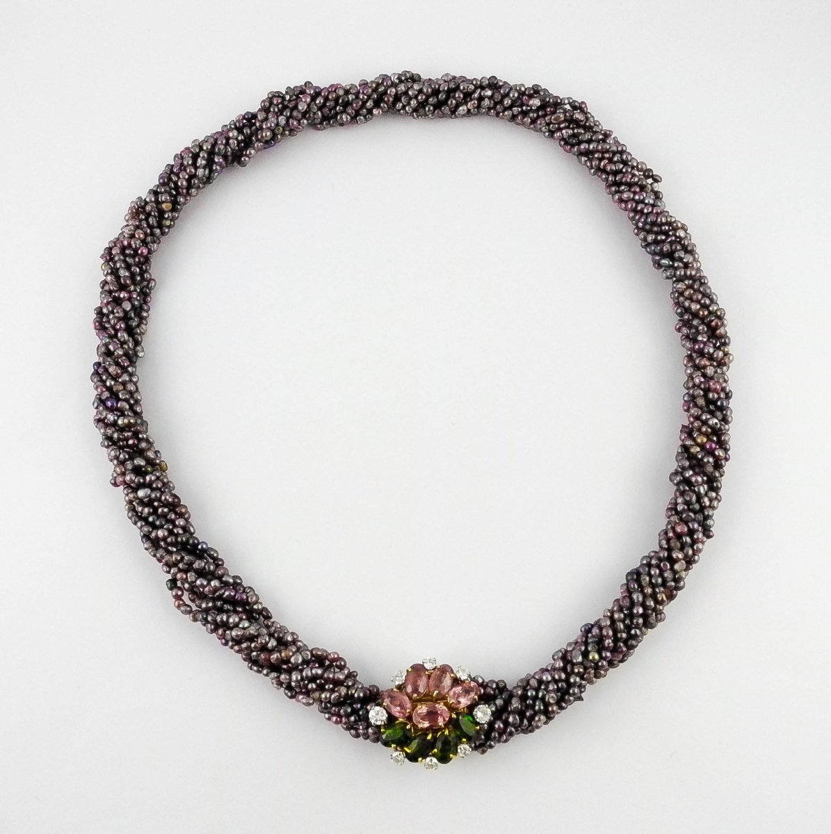 Collier Fermoir Cartier Tourmalines /Or Jaune, Choker Multirang De Perles Keshis de Tahiti-photo-4