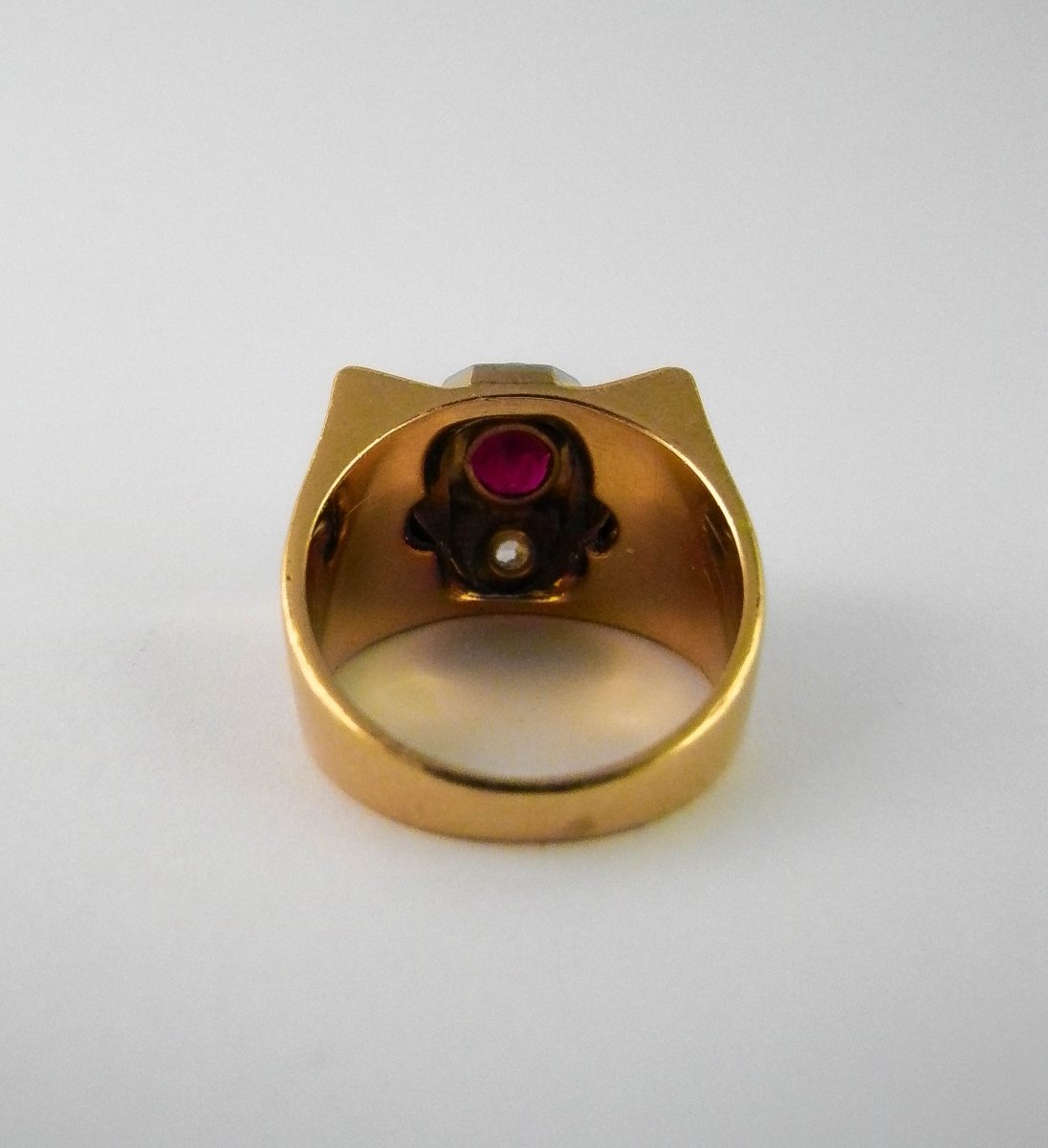 Art Deco Tank Ring With Fine Ruby And Old Cut Diamonds In Rose Gold And Platinum-photo-6
