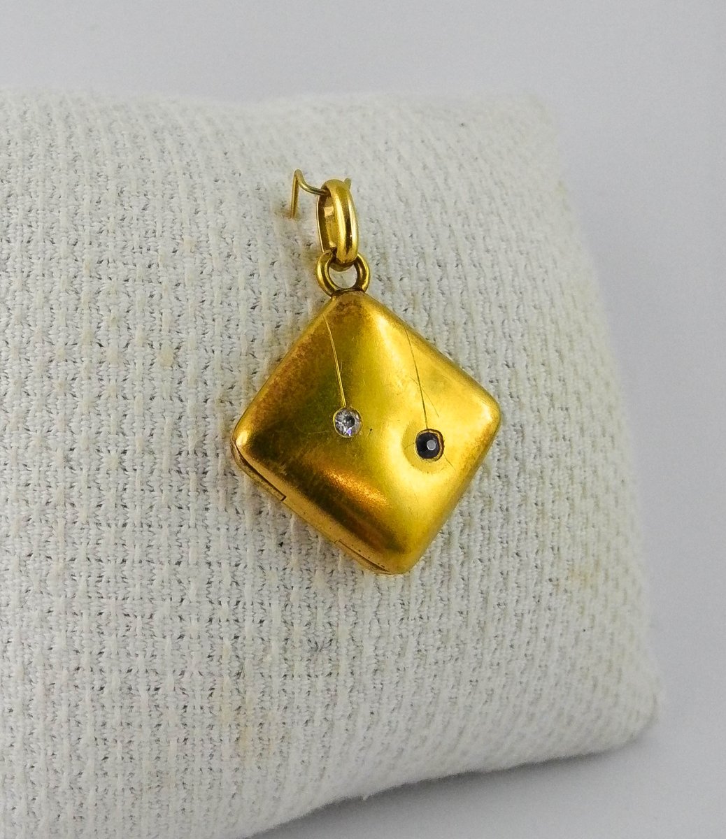 Pendentif Médaillon Ouvrant Losange Diamant & Saphir / Or Jaune Bijou Sentimental Belle Epoque-photo-2