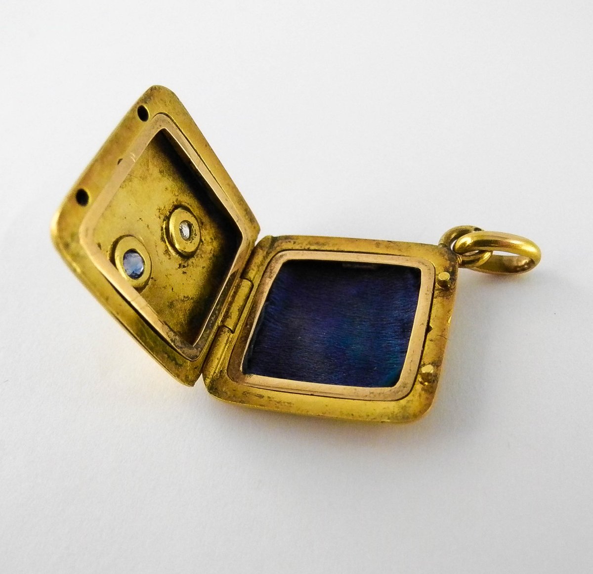Pendentif Médaillon Ouvrant Losange Diamant & Saphir / Or Jaune Bijou Sentimental Belle Epoque-photo-7