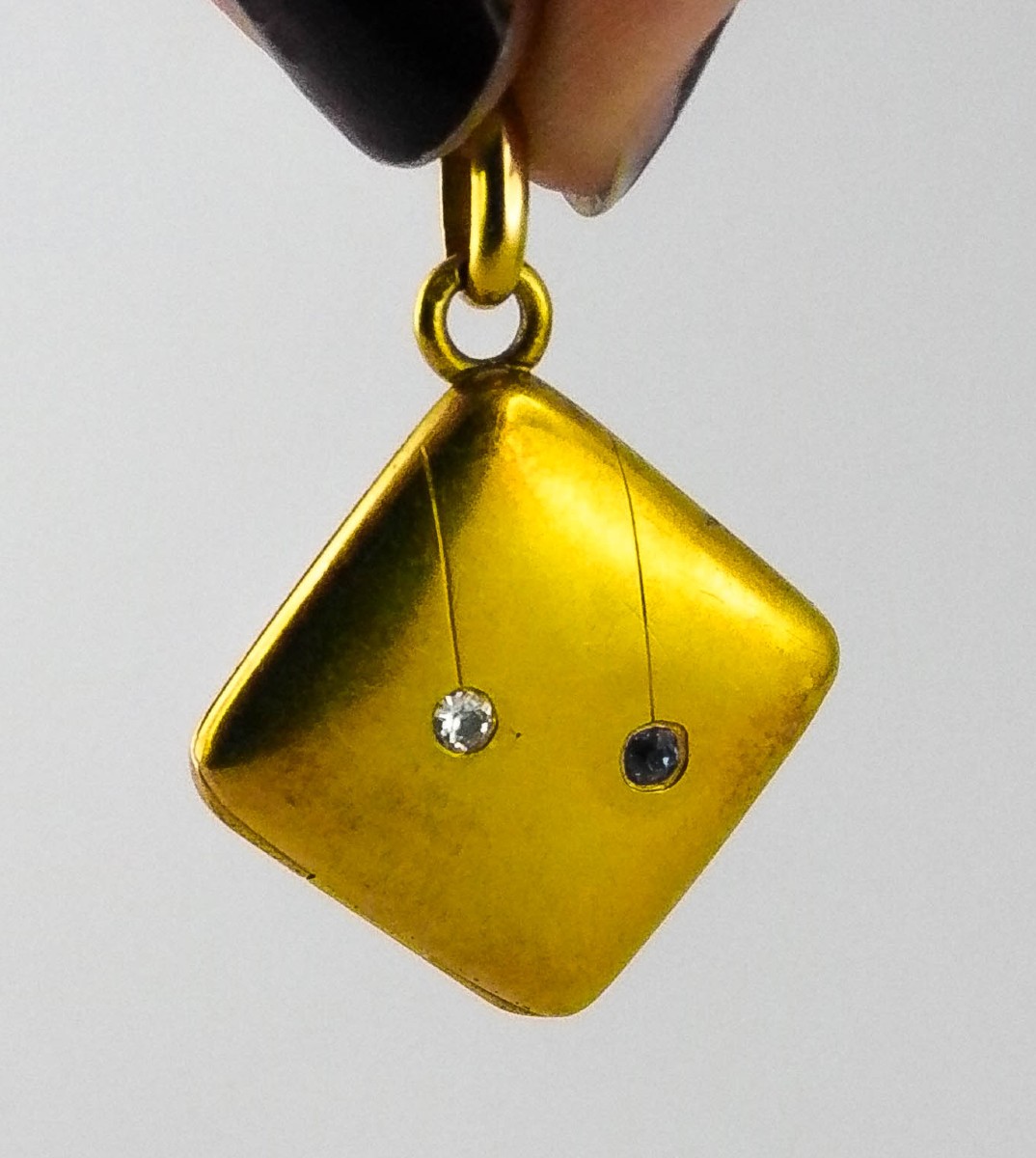 Pendentif Médaillon Ouvrant Losange Diamant & Saphir / Or Jaune Bijou Sentimental Belle Epoque