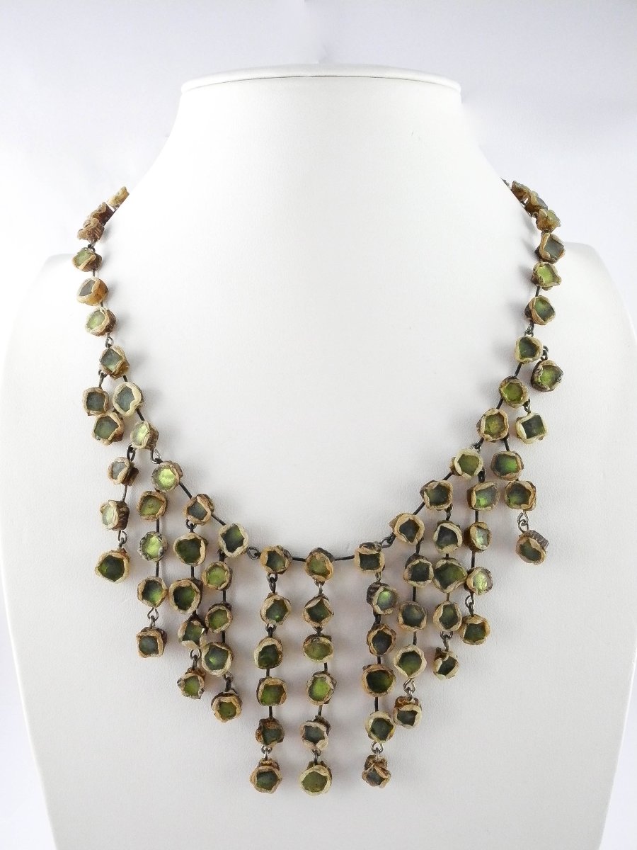 Line Vautrin Necklace In Green Talosels And Resin On Metal Signed Joux-photo-2