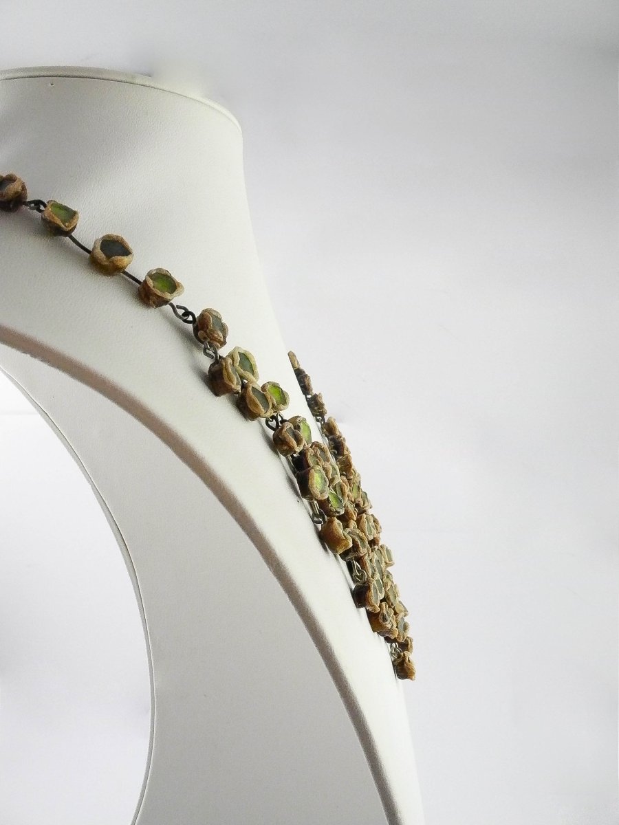 Line Vautrin Necklace In Green Talosels And Resin On Metal Signed Joux-photo-4