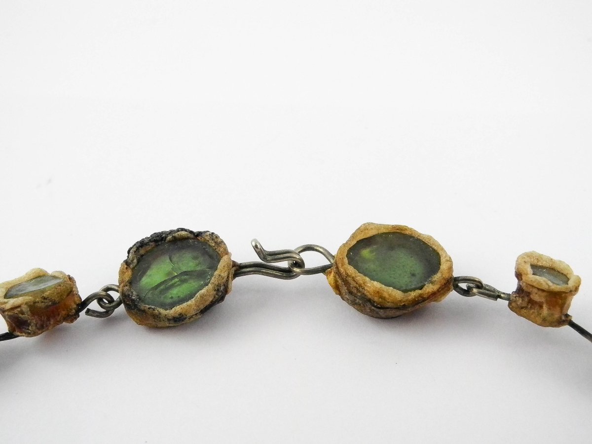 Line Vautrin Necklace In Green Talosels And Resin On Metal Signed Joux-photo-4