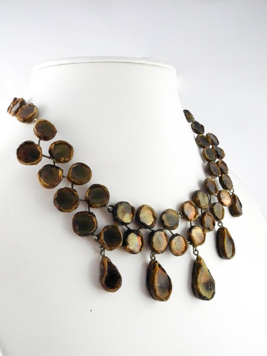 Collier attribué à Line Vautrin En Talosels Mordorés Et Résine sur Métal -photo-2
