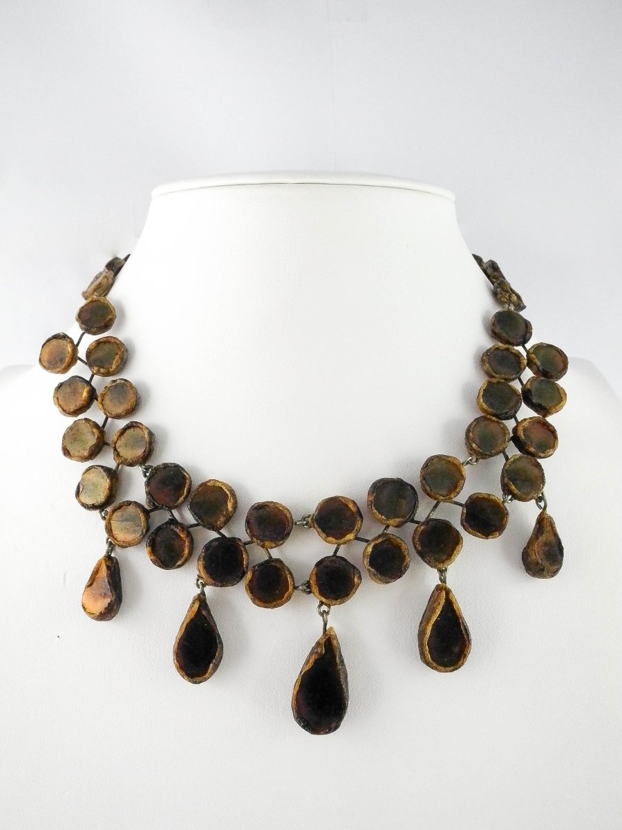 Collier attribué à Line Vautrin En Talosels Mordorés Et Résine sur Métal -photo-3