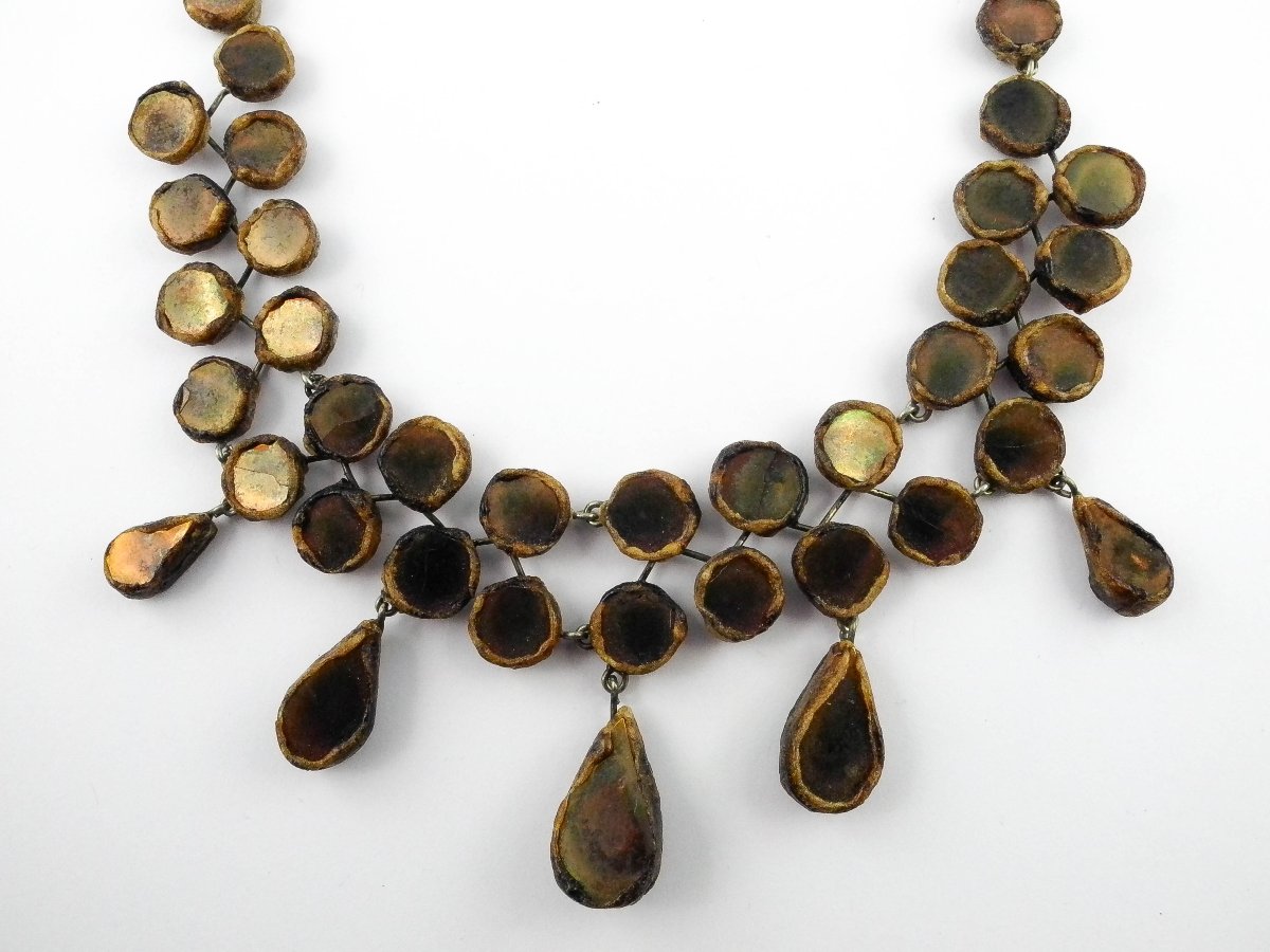 Collier attribué à Line Vautrin En Talosels Mordorés Et Résine sur Métal -photo-3