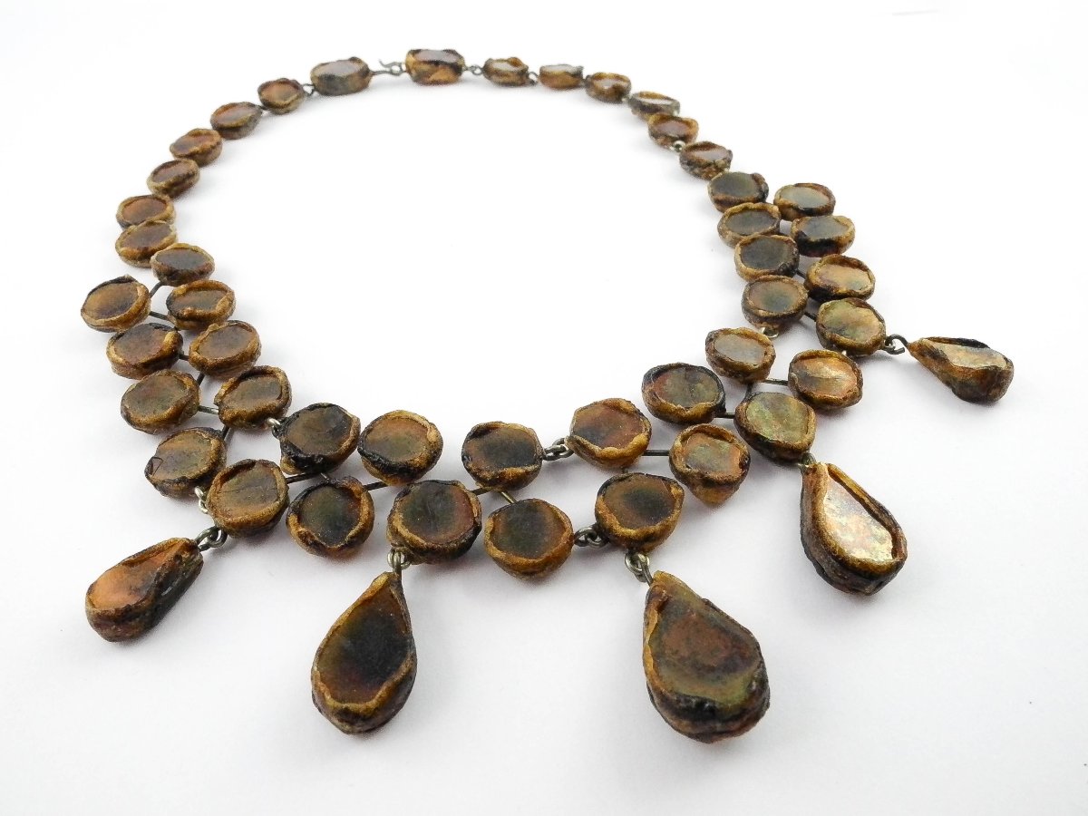 Collier attribué à Line Vautrin En Talosels Mordorés Et Résine sur Métal -photo-4
