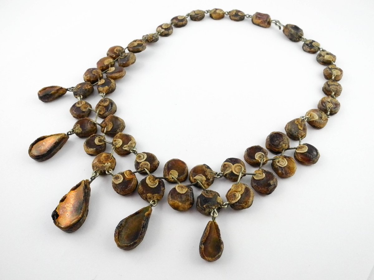 Collier attribué à Line Vautrin En Talosels Mordorés Et Résine sur Métal -photo-6
