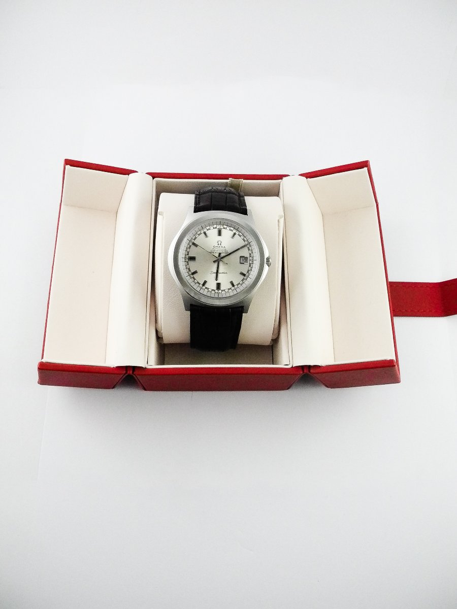 Omega Seamaster Automatic 1975 Chronometer Watch, Steel On Leather, Turtle Shape, Box -photo-2