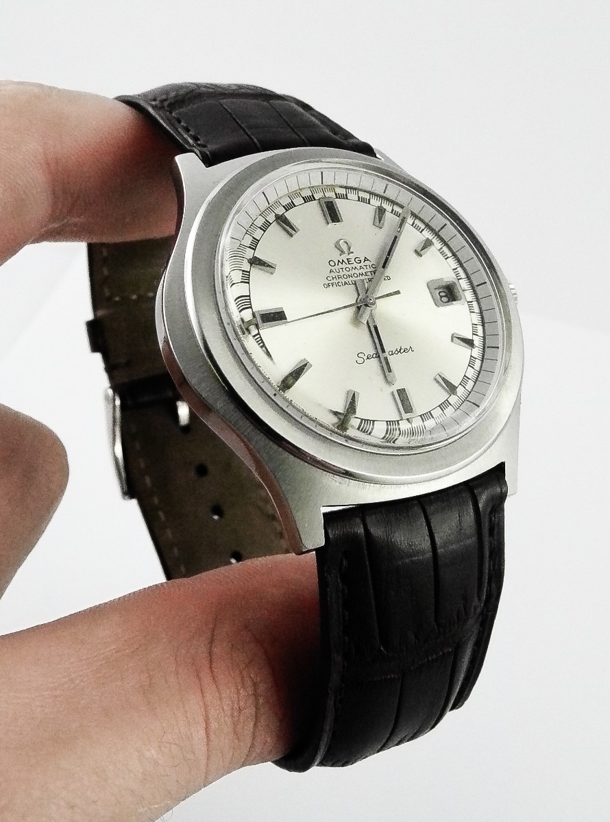 Omega Seamaster Automatic 1975 Chronometer Watch, Steel On Leather, Turtle Shape, Box 
