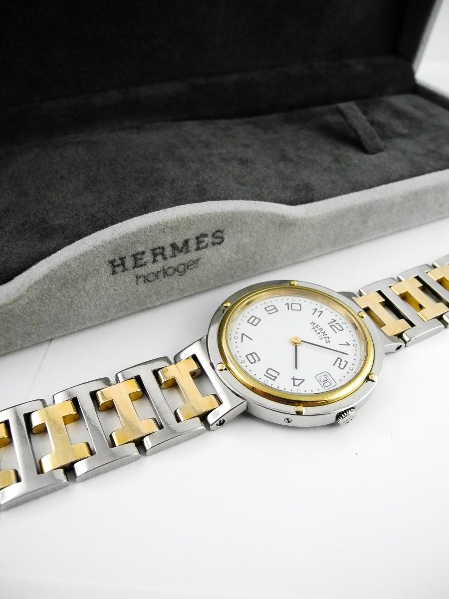Montre Hermès Clipper Homme Ronde Bicolore Acier Sur Bracelet Bicolore Acier, Quartz Dato-photo-3