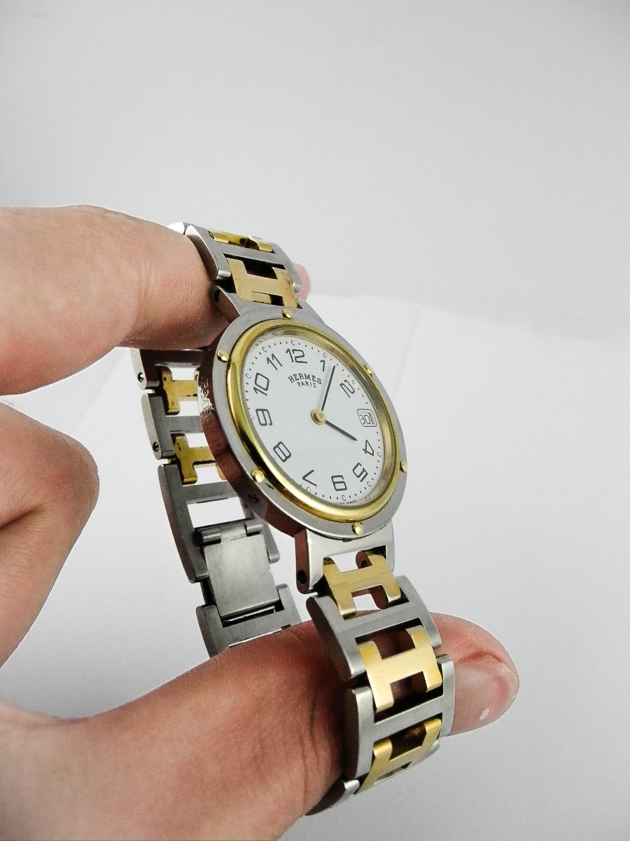 Montre Hermès Clipper Homme Ronde Bicolore Acier Sur Bracelet Bicolore Acier, Quartz Dato-photo-2