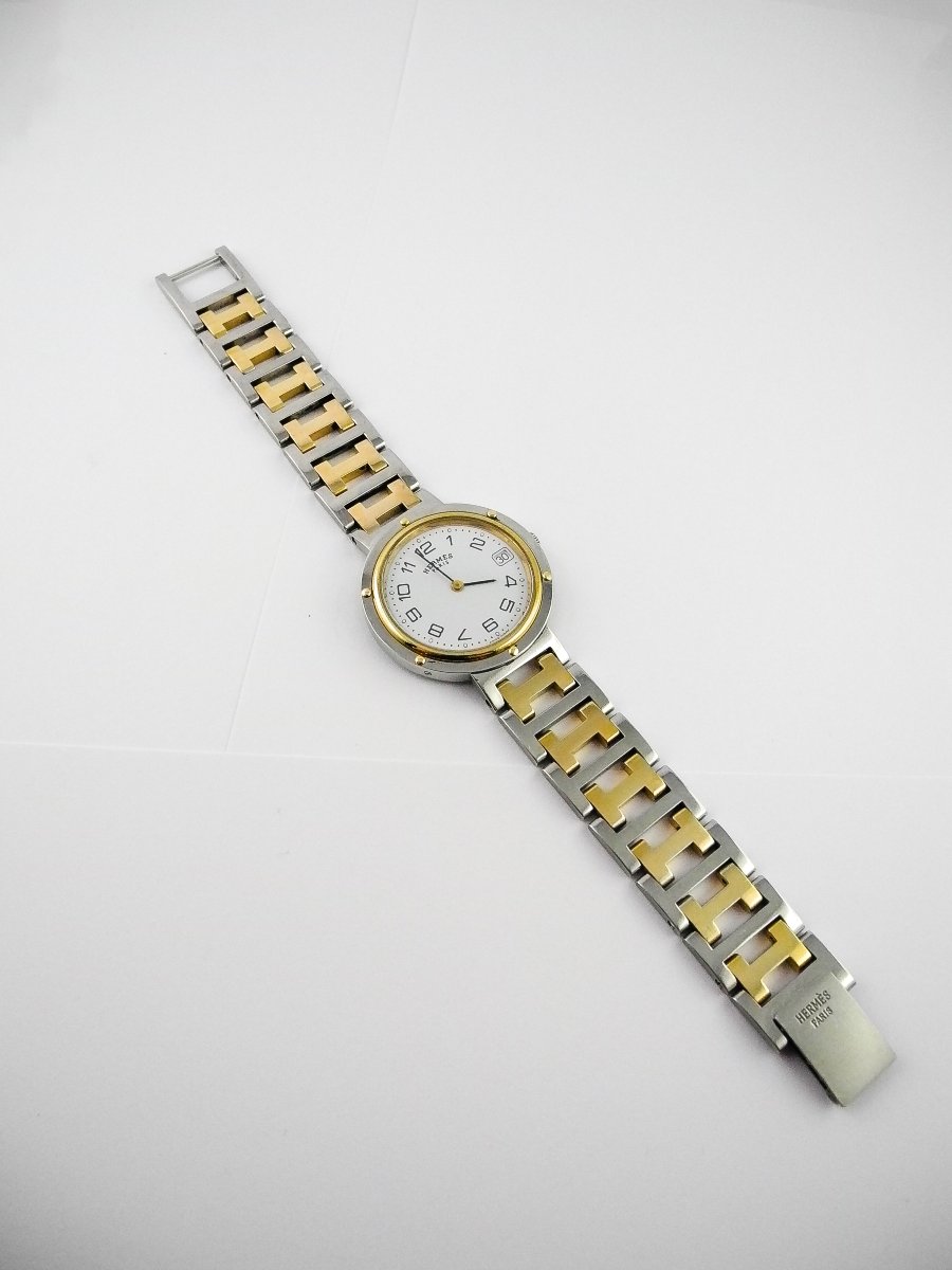 Montre Hermès Clipper Homme Ronde Bicolore Acier Sur Bracelet Bicolore Acier, Quartz Dato-photo-3