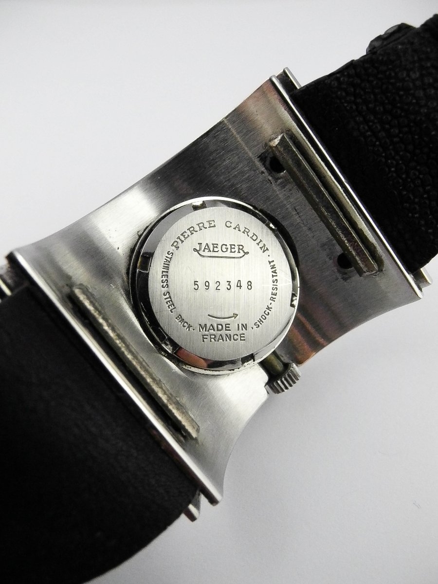 Montre Pierre Cardin Mouvement Jaeger Mécanique Space Age Années 70 Acier sur Cuir Galuchat-photo-6