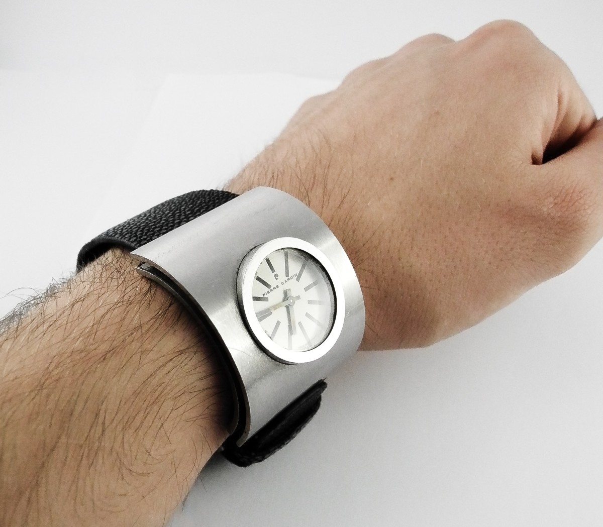 Montre Pierre Cardin Mouvement Jaeger Mécanique Space Age Années 70 Acier sur Cuir Galuchat