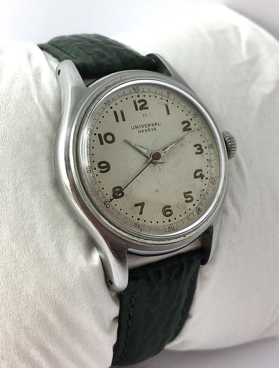 Montre Universal Genève Mécanique 1950 Acier Sur Cuir-photo-1