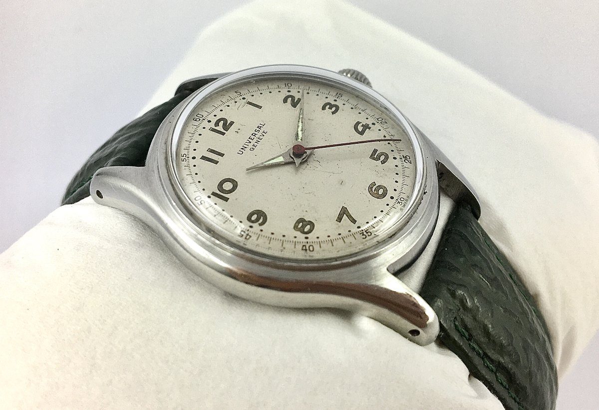 Montre Universal Genève Mécanique 1950 Acier Sur Cuir-photo-2