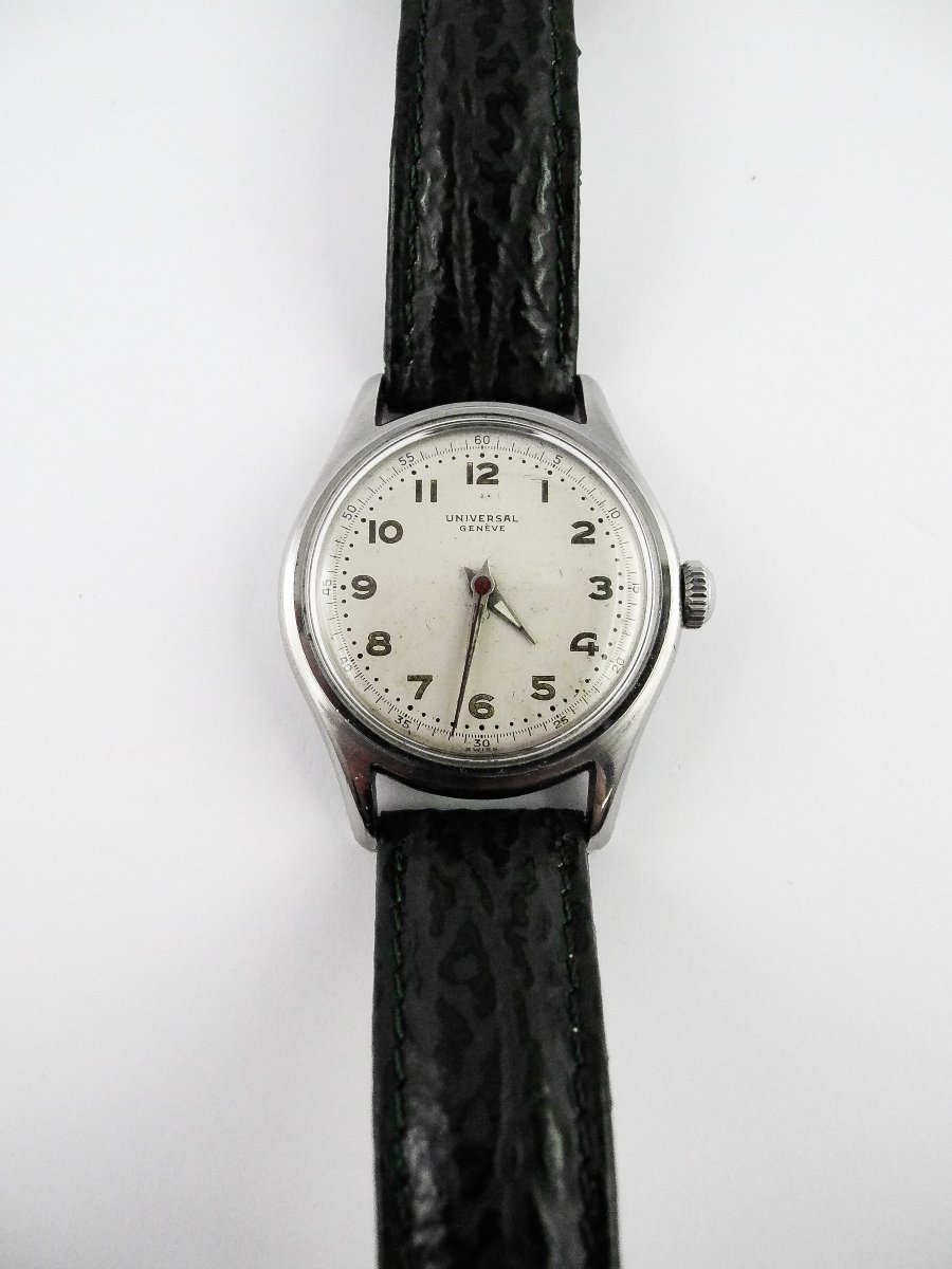 Montre Universal Genève Mécanique 1950 Acier Sur Cuir-photo-5