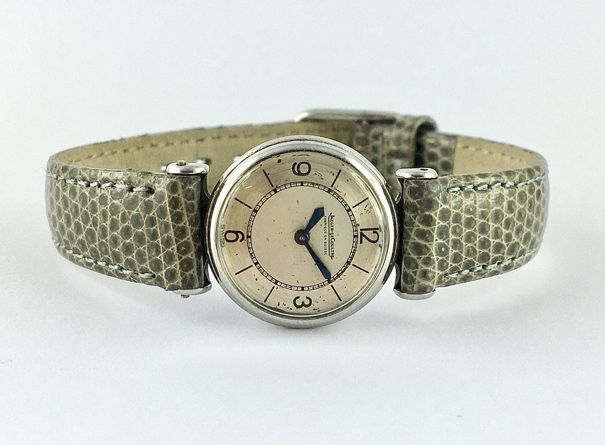 Montre Dame Jaeger Lecoultre Duoplan Petit Format Années 50 Mécanique Acier sur Cuir