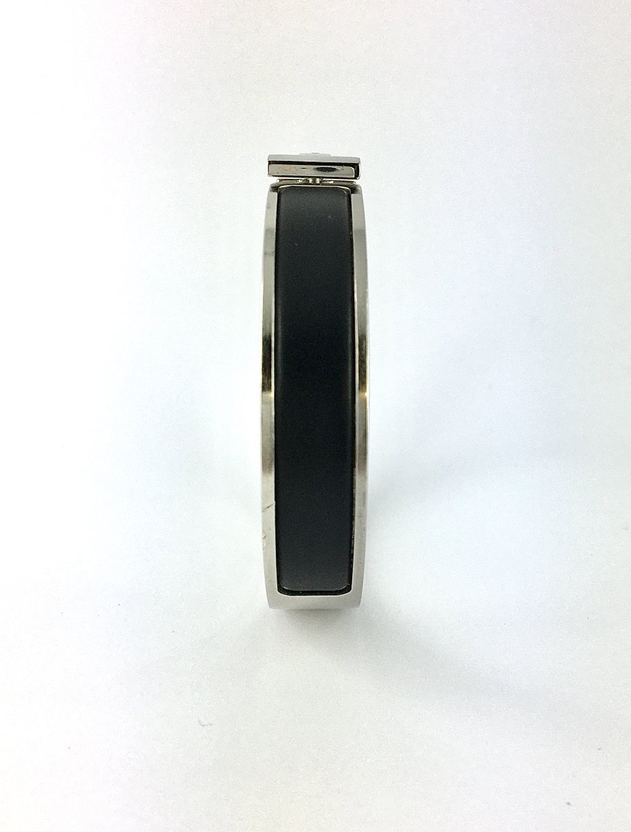 Bracelet Jonc Hermès Clic HH Email Noir Mat sur Acier, Boîte et Pochette-photo-2