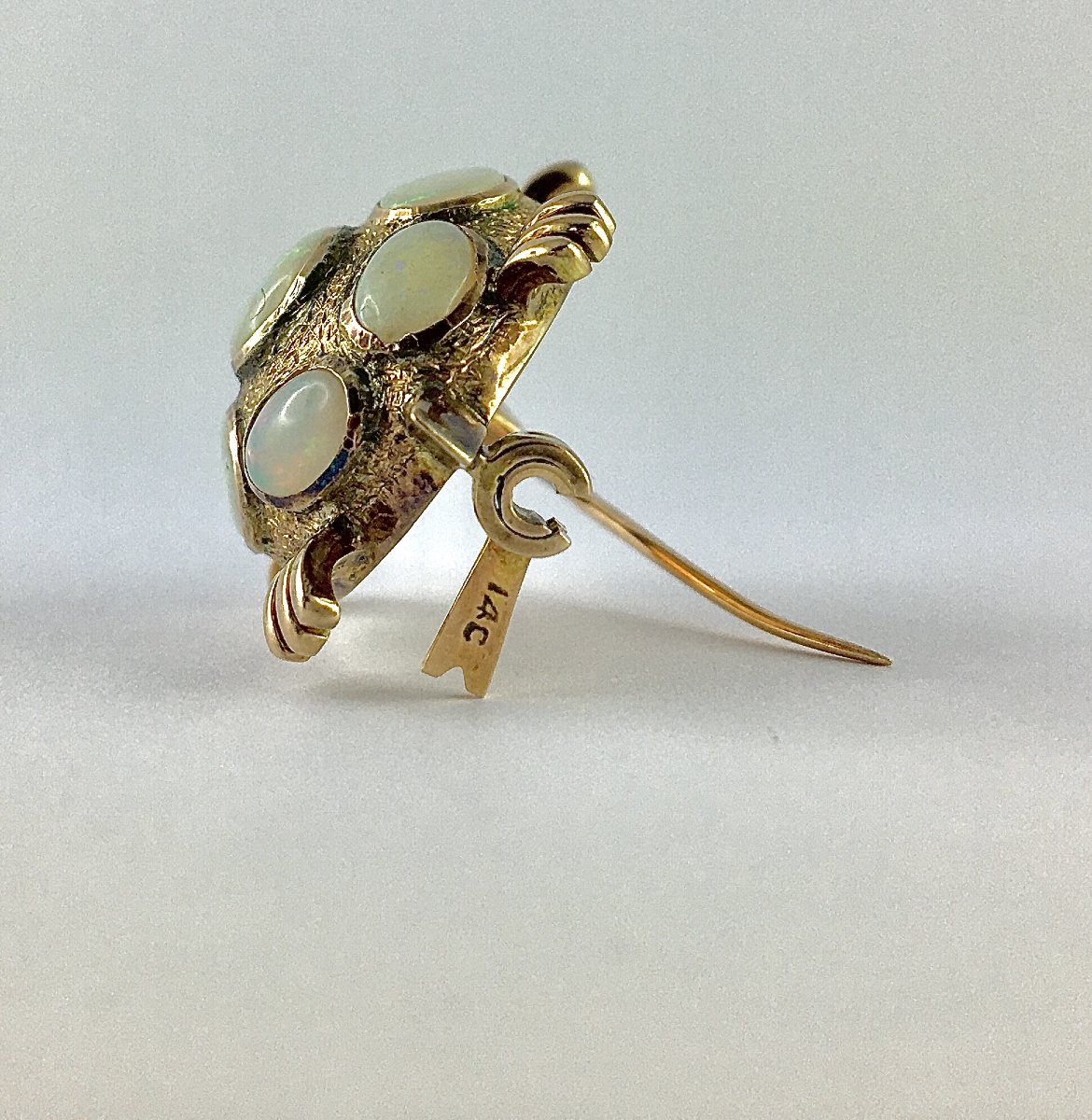 Broche Animalière Tortue Vintage Opales et Rubis Sur Or Rose-photo-5