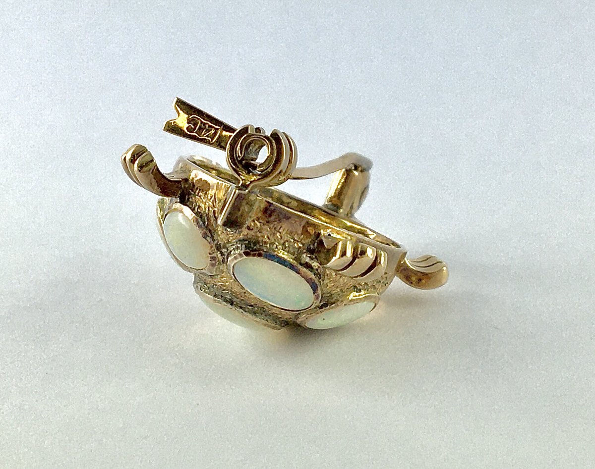 Broche Animalière Tortue Vintage Opales et Rubis Sur Or Rose-photo-7