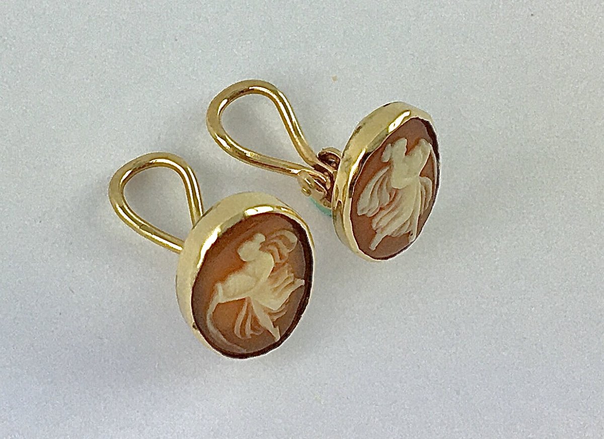 Boucles d'Oreilles Clips Camées Coquilles sur Or Jaune Style Antique-photo-1